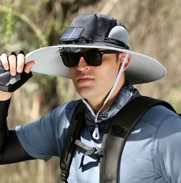 š„Double fan Wide Brim Solar Fan Outdoor Fishing Hat-Solar & USB Charging