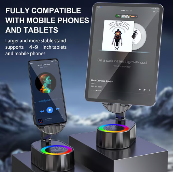 Upgraded Cell Phone Stand with Induction Speaker/Power Bank/Atmosphere Light