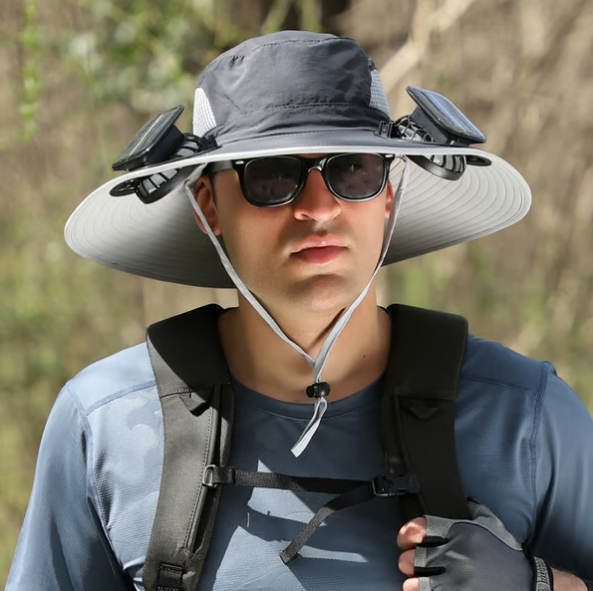 🔥Double fan Wide Brim Solar Fan Outdoor Fishing Hat-Solar & USB Charging