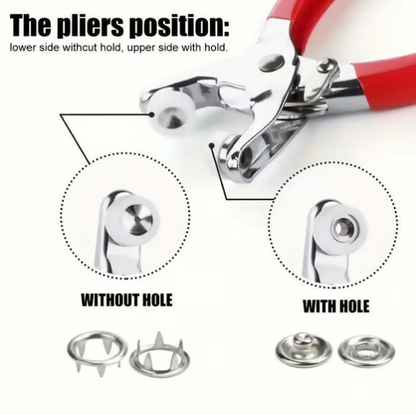 🧵 Sewing Kit with 100pcs Metal Buttons – Manual Pliers Tool Included